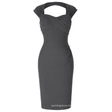 Belle Poque Stock Sans manches à l&#39;envers Retour Nylon Coton Hips-Wrapped Bodycon Grey Retro Vintage Dress BP000155-6